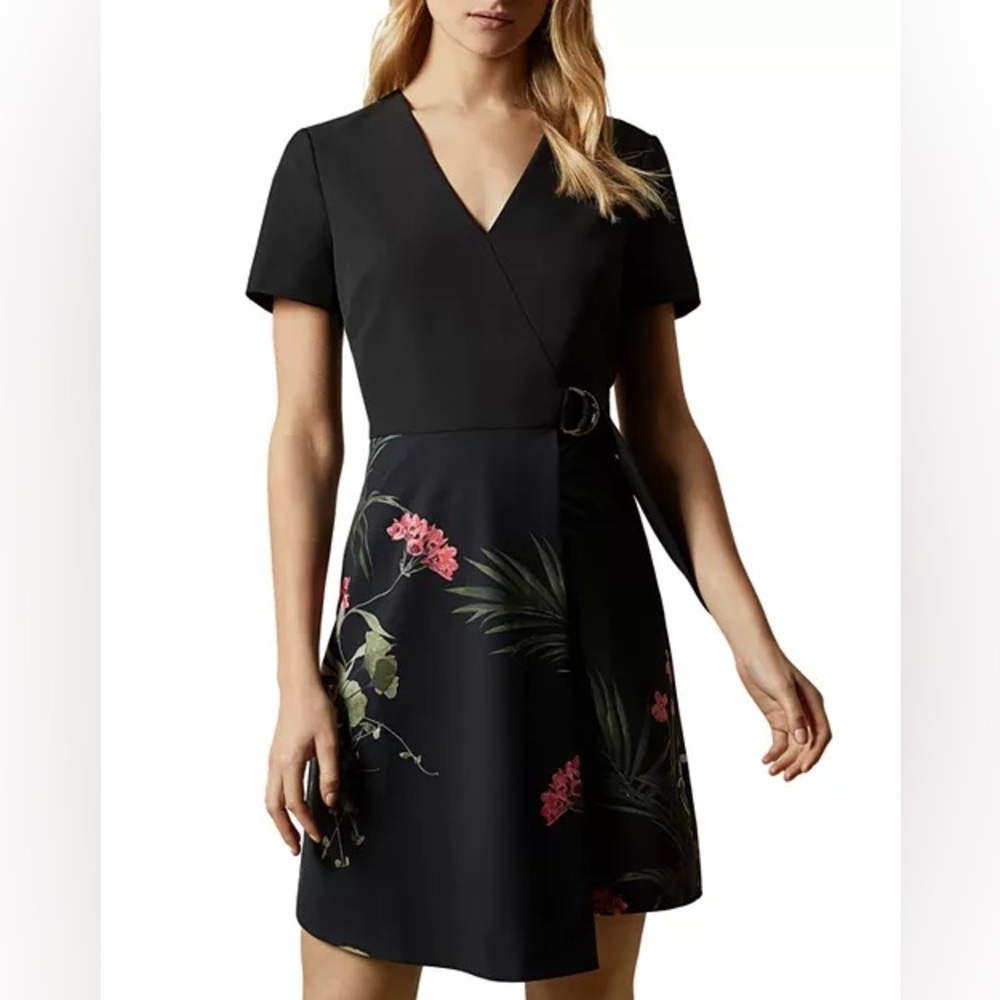 Ted Baker London Black and Pink Floral Mini Dress